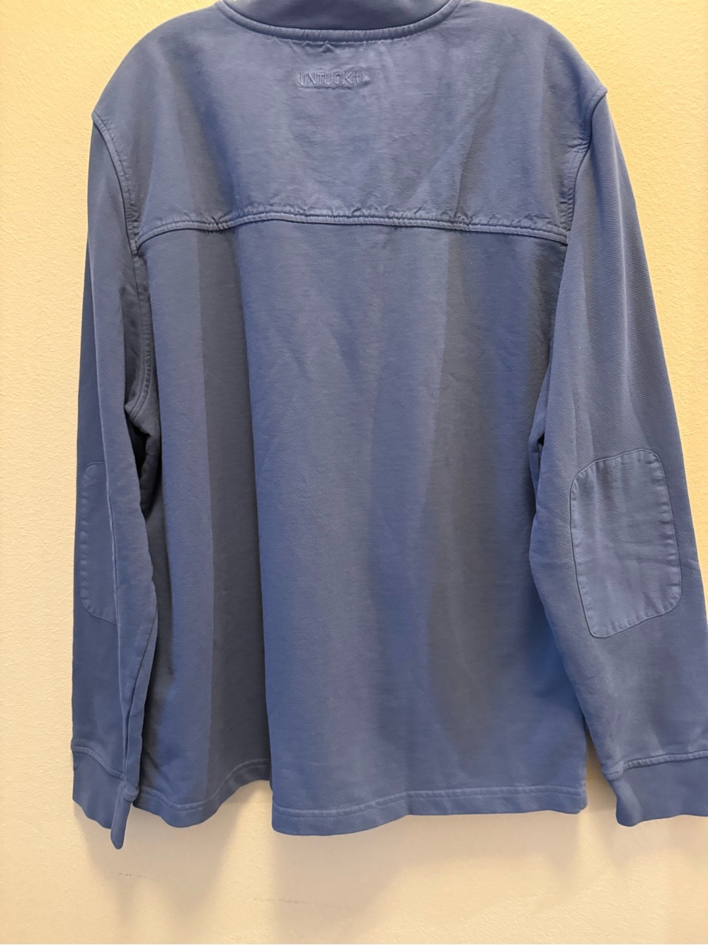 UNTUCKit Pullover Mens XLarge Sweater Quarter Zip Wolfred-Mid Blue Elbow Patch - Picture 3 of 16